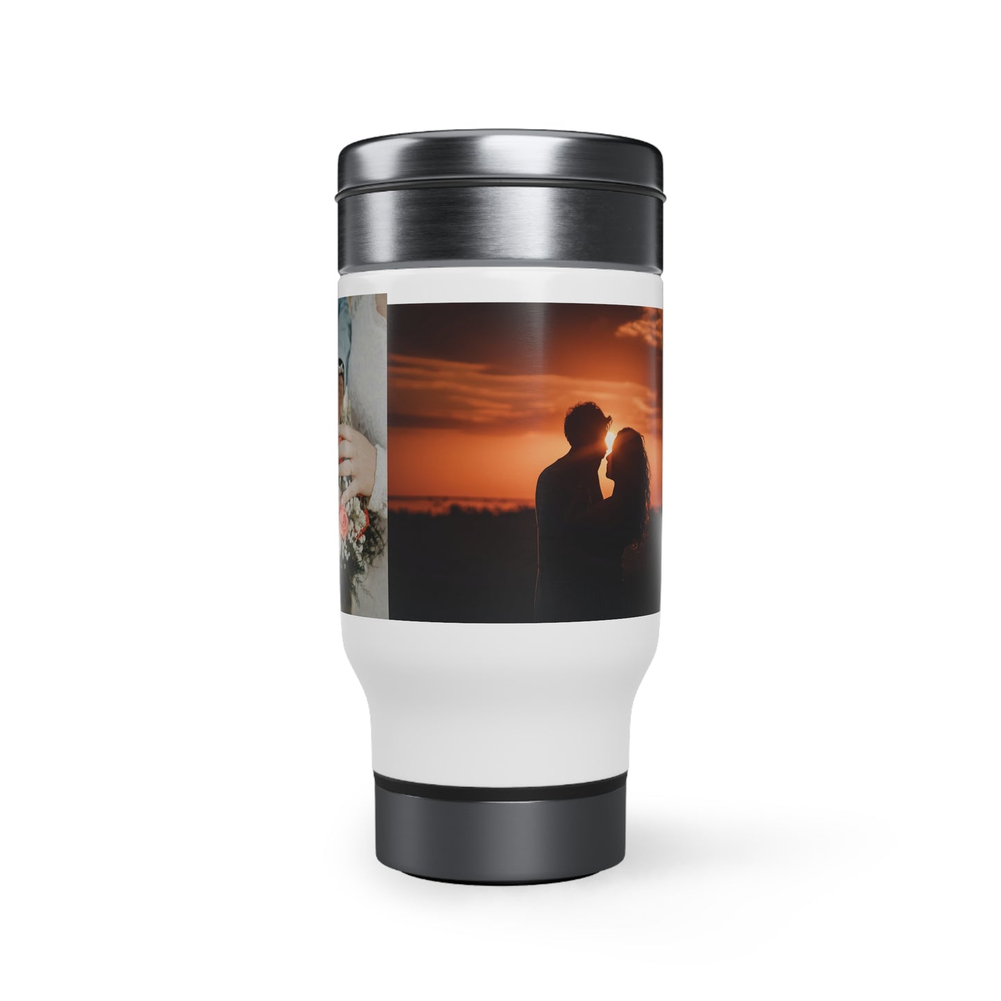 Taza de viaje de acero inoxidable con asa "Sunset Embrace", 14 oz