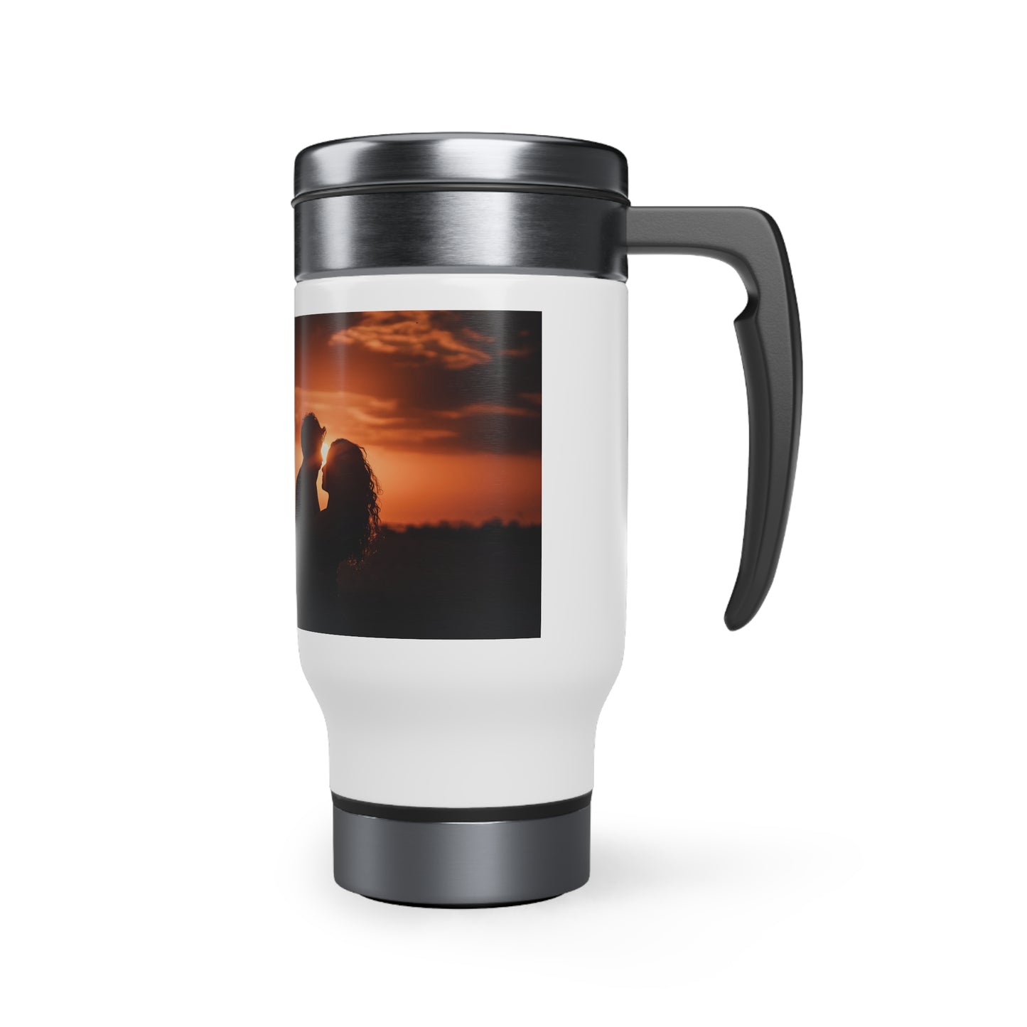 Taza de viaje de acero inoxidable con asa "Sunset Embrace", 14 oz