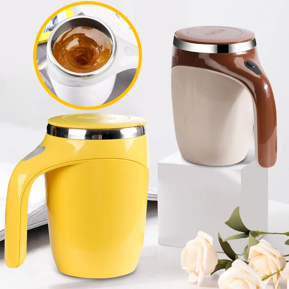 Taza mezcladora de acero inoxidable, taza de café magnética auto agitadora inteligente, taza de té con temperatura para el hogar y la Oficina, tazas térmicas mezcladoras